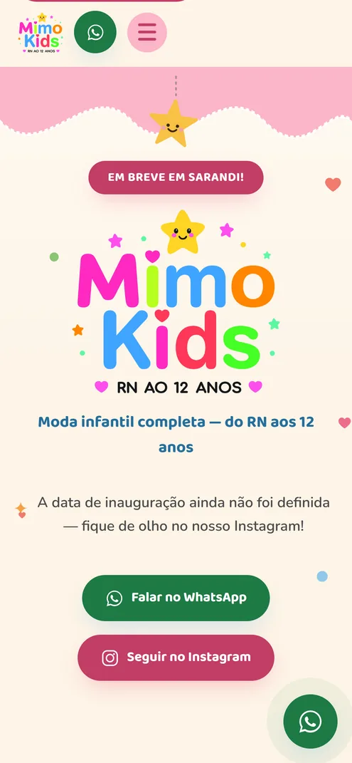 Mesma página no celular: Mimo Kids